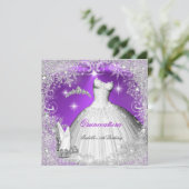 Invitation Quinceanera Party Purple Silver Snowflakes hiver (Debout devant)
