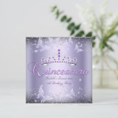 Invitation Quinceanera Party Purple Tiara Butterfly 2 (Debout devant)