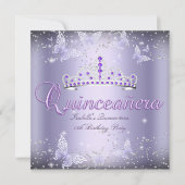 Invitation Quinceanera Party Purple Tiara Butterfly 2 (Devant)
