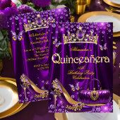 Invitation Quinceanera party Purple Tiara High heel gold