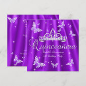 Invitation Quinceanera Party Purple Tiara Papillon (Devant / Derrière)