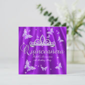 Invitation Quinceanera Party Purple Tiara Papillon (Debout devant)