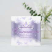 Invitation Quinceanera Party Purple Tiara Papillon (Debout devant)