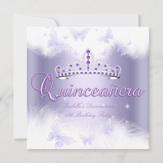 Invitation Quinceanera Party Purple Tiara Papillon (Devant)