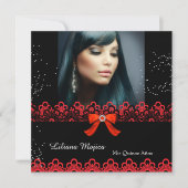 Invitation Quinceanera Party Red Lace Jewel Bow 2 (Devant)