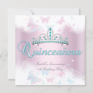 Invitation Quinceanera Party rose Turquoise Tiara Butterfly 2
