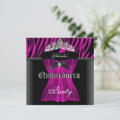 Invitation Quinceanera Party rose Zebra noir Tiara Corset (Debout devant)