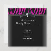 Invitation Quinceanera Party rose Zebra noir Tiara Corset (Dos)