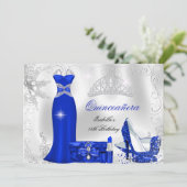 Invitation Quinceanera Party Royal Blue Silver Snowflakes (Debout devant)