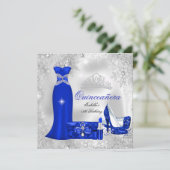Invitation Quinceanera Party Royal Blue Silver Snowflakes S (Debout devant)