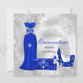 Invitation Quinceanera Party Royal Blue Silver Snowflakes S (Devant)