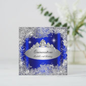 Invitation Quinceanera Party Royal Blue Silver Tiara (Debout devant)