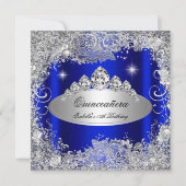 Invitation Quinceanera Party Royal Blue Silver Tiara (Devant)