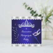 Invitation Quinceanera Party Royal Blue Tiara Masquerade (Debout devant)