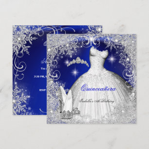 Invitation Quinceanera Party Royal Blue Winter Snowflakes