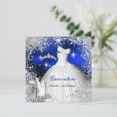 Invitation Quinceanera Party Royal Blue Winter Wonderland (Debout devant)