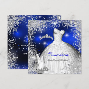 Invitation Quinceanera Party Royal Blue Winter Wonderland