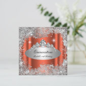 Invitation Quinceanera Party Rusty Orange Silver Tiara (Debout devant)