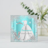 Invitation Quinceanera Party Turquoise Blue Silver Snowflakes (Debout devant)