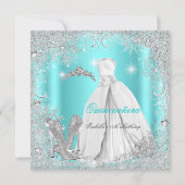 Invitation Quinceanera Party Turquoise Blue Silver Snowflakes (Devant)