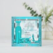 Invitation Quinceanera Party Turquoise Blue Silver Snowflakes (Debout devant)