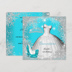Invitation Quinceanera Party Turquoise Blue Silver Snowflakes