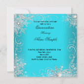 Invitation Quinceanera Party Turquoise Blue Silver Snowflakes (Dos)
