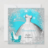 Invitation Quinceanera Party Turquoise Blue Silver Snowflakes (Devant)