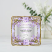 Invitation Quinceanera Pays Vintage Lavande Florale Violet (Debout devant)