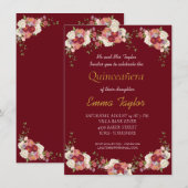 Invitation Quinceañera Peony Floral Bourgogne Anniversaire (Devant / Derrière)