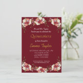 Invitation Quinceañera Peony Floral Bourgogne Anniversaire (Debout devant)
