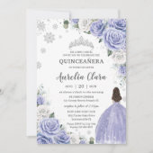Invitation Quinceañera Périwinkle violet blanc Floral hiver (Devant)