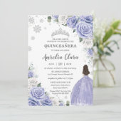 Invitation Quinceañera Périwinkle violet blanc Floral hiver (Debout devant)