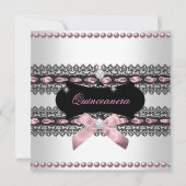 Invitation Quinceanera Perle blanche rose noire (Devant)