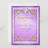 Invitation Quinceanera Perle violette photo Gold Tiara parti (Devant)