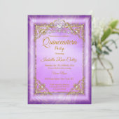 Invitation Quinceanera Perle violette photo Gold Tiara parti (Debout devant)