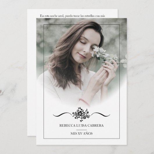 Invitation Quinceañera Photo Classic Chic Typography Script (Devant / Derrière)