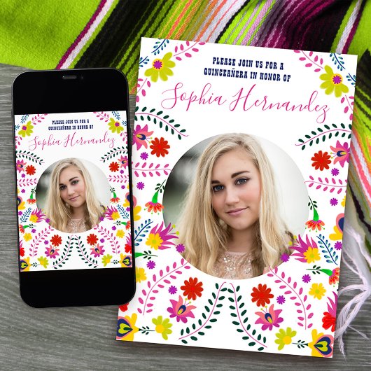 Invitation Quinceanera Photo Fête mexicaine Blanc