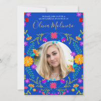 Quinceanera Photo Fiesta mexicaine Floral Royal Bl