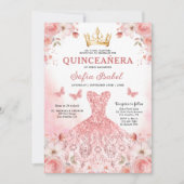 Invitation Quinceañera Photo Rose rose pâle Floral (Devant)