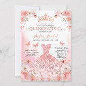 Invitation Quinceañera Photo Rose rose pâle Floral (Devant)