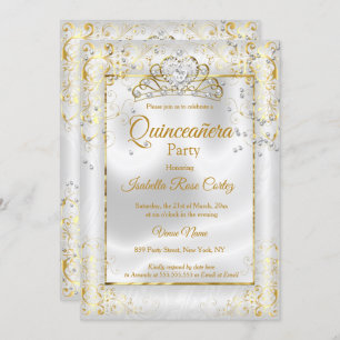Invitation Quinceanera photo White Gold Tiara Diamond Heart