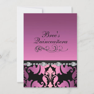 Invitation Quinceañera Pink Damask & Diamant