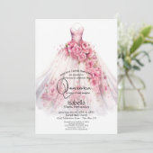 Invitation Quinceañera | Pink Floral Gown (Debout devant)