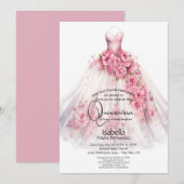Invitation Quinceañera | Pink Floral Gown (Devant / Derrière)