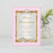 Invitation Quinceanera Pink Gold Horse Carriage Fairytale (Debout devant)