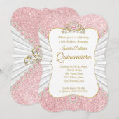 Invitation Quinceanera Pink Pearls Gold fête d'anniversaire (Devant / Derrière)