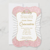 Invitation Quinceanera Pink Pearls Gold fête d'anniversaire (Devant)
