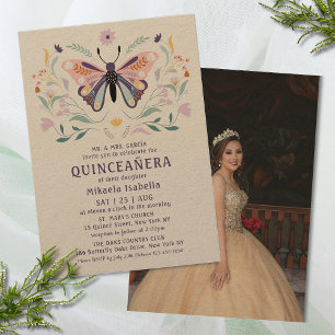 Invitation Quinceañera Pink Purple Butple Photo Floral