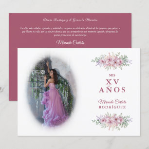 Invitation  Quinceañera Pink Trendy Bouquet Photo espagnole